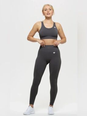 Women's Best Define Seamless Leggings Graphite M High Waisted Ankle Ribbed Gym